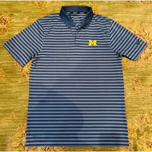 NIKE Golf Mens Dri Fit Michigan Wolverines Blue Gray Striped Polo Shirt Small